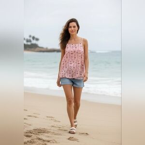 Madison Jules women's medium Sailboat-print layered sleeveless top NWT pink